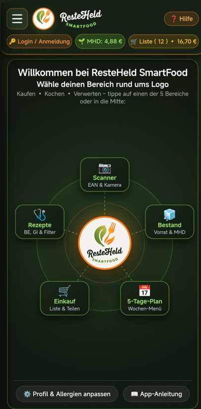 ResteHeld SmartFood Original App-Startansicht