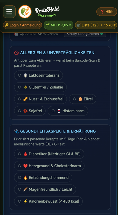 ResteHeld Pr&auml;ferenzen & Allergien Screenshot